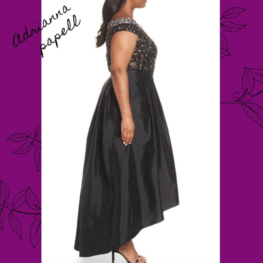 Adrianna papell off the shoulder Hi Low Gown with sequin floral beaded bodice - Picture 4 of 12